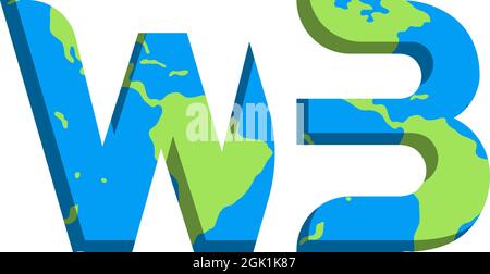Initial WB logo design with World Map style, Logo business branding. Stock Vector