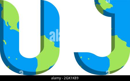 Initial UJ logo design with World Map style, Logo business branding. Stock Vector
