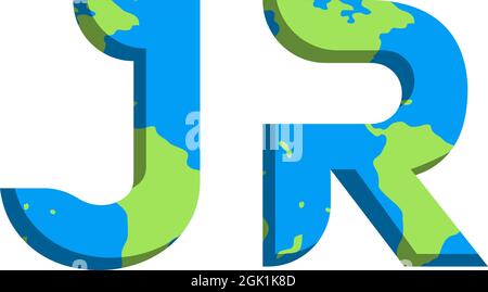 Initial JR logo design with World Map style, Logo business branding. Stock Vector