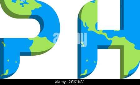 Initial PH logo design with World Map style, Logo business branding. Stock Vector