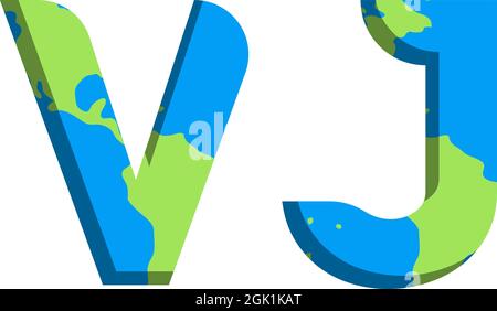 Initial VJ logo design with World Map style, Logo business branding. Stock Vector