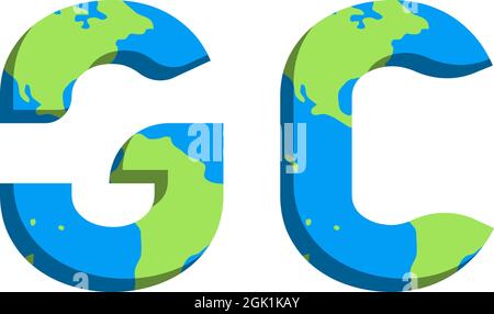 Initial GC logo design with World Map style, Logo business branding. Stock Vector