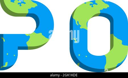 Initial PO logo design with World Map style, Logo business branding. Stock Vector