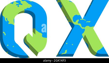 Initial QX logo design with World Map style, Logo business branding. Stock Vector
