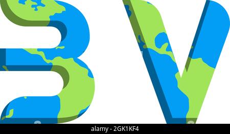 Initial BV logo design with World Map style, Logo business branding. Stock Vector