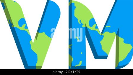 Initial VM logo design with World Map style, Logo business branding. Stock Vector