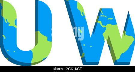 Initial UW logo design with World Map style, Logo business branding. Stock Vector
