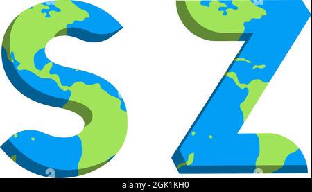 Initial SZ logo design with World Map style, Logo business branding. Stock Vector