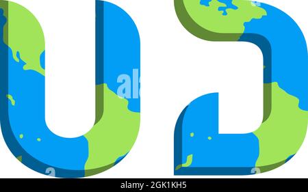 Initial UD logo design with World Map style, Logo business branding. Stock Vector