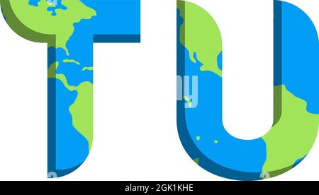 Initial TU logo design with World Map style, Logo business branding. Stock Vector