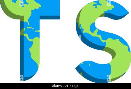 Initial TS logo design with World Map style, Logo business branding. Stock Vector