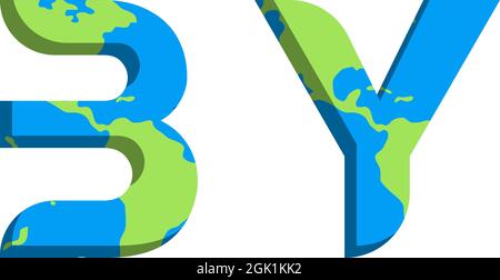 Initial BY logo design with World Map style, Logo business branding. Stock Vector