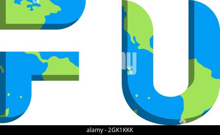 Initial FU logo design with World Map style, Logo business branding. Stock Vector
