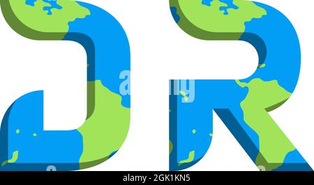 Initial DR logo design with World Map style, Logo business branding. Stock Vector