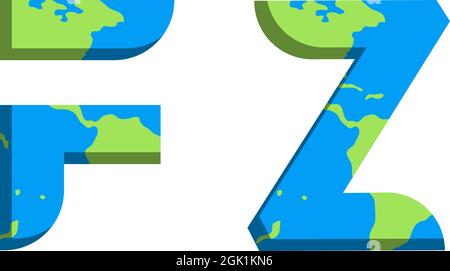 Initial FZ logo design with World Map style, Logo business branding. Stock Vector