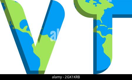 Initial VT logo design with World Map style, Logo business branding. Stock Vector