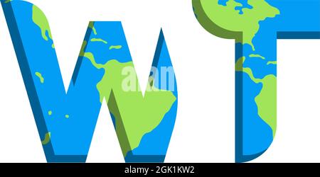 Initial WT logo design with World Map style, Logo business branding. Stock Vector