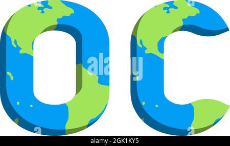 Initial OC logo design with World Map style, Logo business branding. Stock Vector