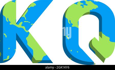 Initial KQ logo design with World Map style, Logo business branding. Stock Vector
