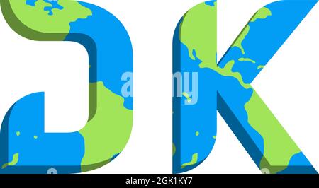 Initial DK logo design with World Map style, Logo business branding. Stock Vector