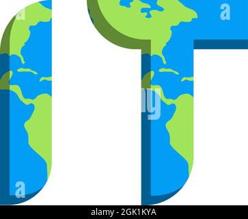 Initial IT logo design with World Map style, Logo business branding. Stock Vector