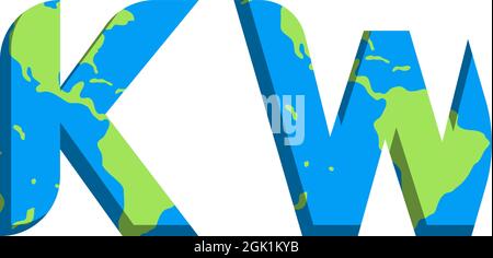 Initial KW logo design with World Map style, Logo business branding. Stock Vector