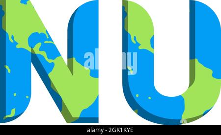 Initial NU logo design with World Map style, Logo business branding. Stock Vector