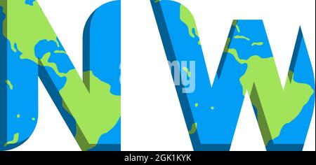 Initial NW logo design with World Map style, Logo business branding. Stock Vector