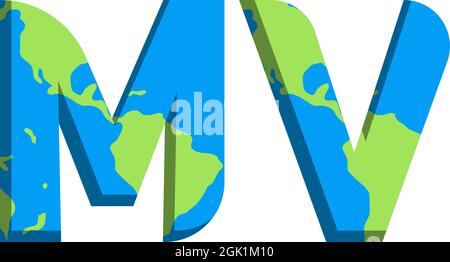 Initial MV logo design with World Map style, Logo business branding. Stock Vector