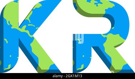 Initial KR logo design with World Map style, Logo business branding. Stock Vector