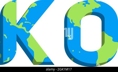 Initial KO logo design with World Map style, Logo business branding. Stock Vector