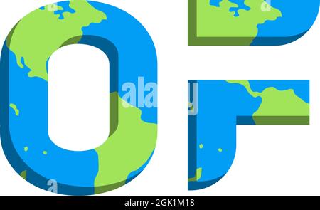Initial OF logo design with World Map style, Logo business branding. Stock Vector