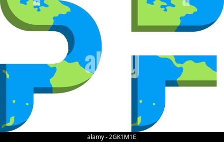 Initial PF logo design with World Map style, Logo business branding. Stock Vector