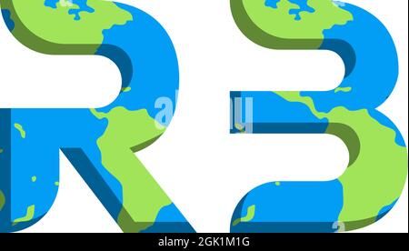 Initial RB logo design with World Map style, Logo business branding. Stock Vector