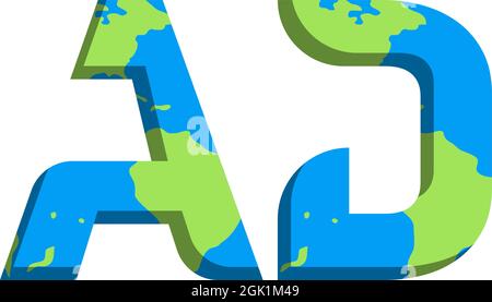 Initial AD logo design with World Map style, Logo business branding. Stock Vector