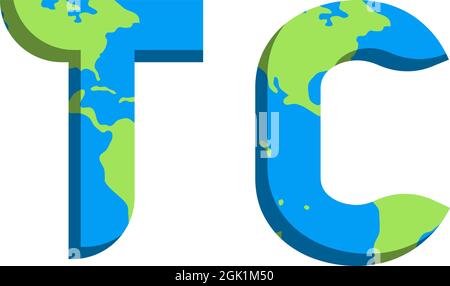 Initial TC logo design with World Map style, Logo business branding. Stock Vector