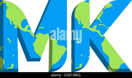Initial MK logo design with World Map style, Logo business branding. Stock Vector