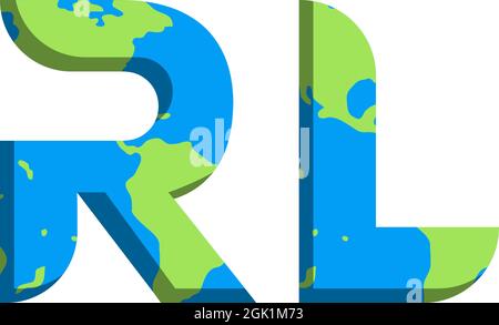 Initial RL logo design with World Map style, Logo business branding. Stock Vector