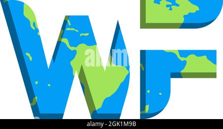 Initial WF logo design with World Map style, Logo business branding. Stock Vector
