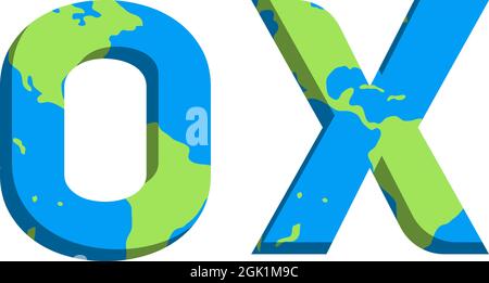 Initial OX logo design with World Map style, Logo business branding. Stock Vector