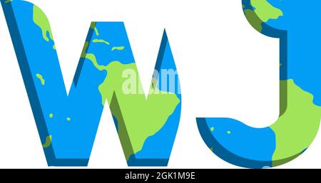 Initial WJ logo design with World Map style, Logo business branding. Stock Vector