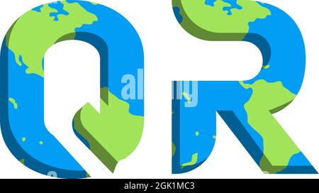 Initial QR logo design with World Map style, Logo business branding. Stock Vector