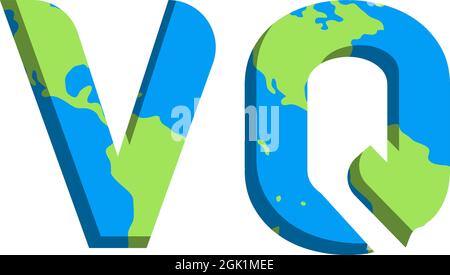 Initial VQ logo design with World Map style, Logo business branding. Stock Vector