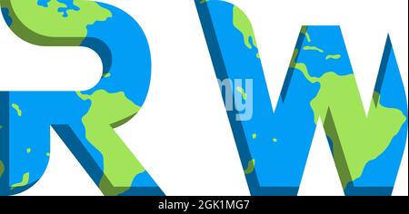 Initial RW logo design with World Map style, Logo business branding. Stock Vector