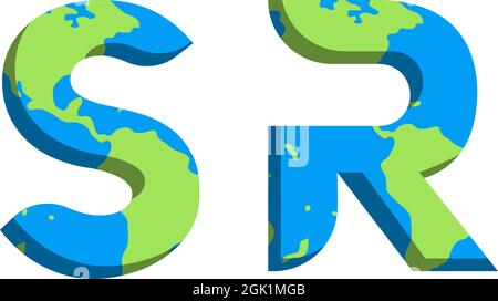Initial SR logo design with World Map style, Logo business branding. Stock Vector