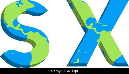 Initial SX logo design with World Map style, Logo business branding. Stock Vector