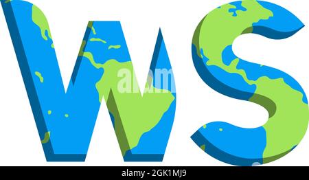Initial WS logo design with World Map style, Logo business branding. Stock Vector