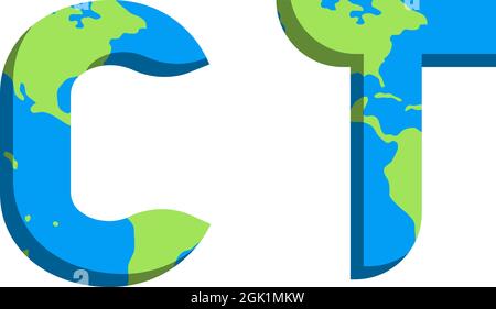 Initial CT logo design with World Map style, Logo business branding. Stock Vector