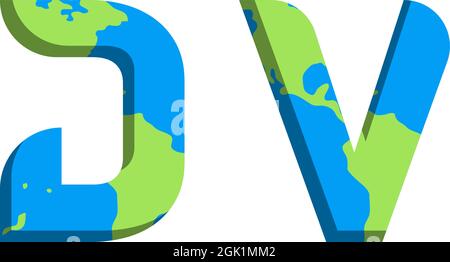 Initial DV logo design with World Map style, Logo business branding. Stock Vector