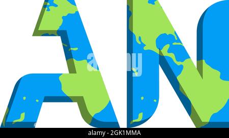 Initial AN logo design with World Map style, Logo business branding. Stock Vector